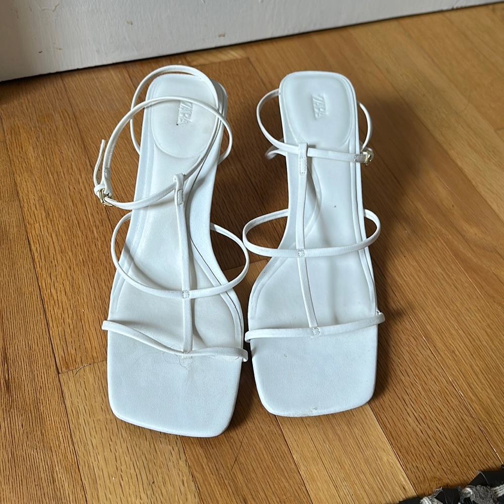 Strappy Zara Kitten Heels white 7.5
